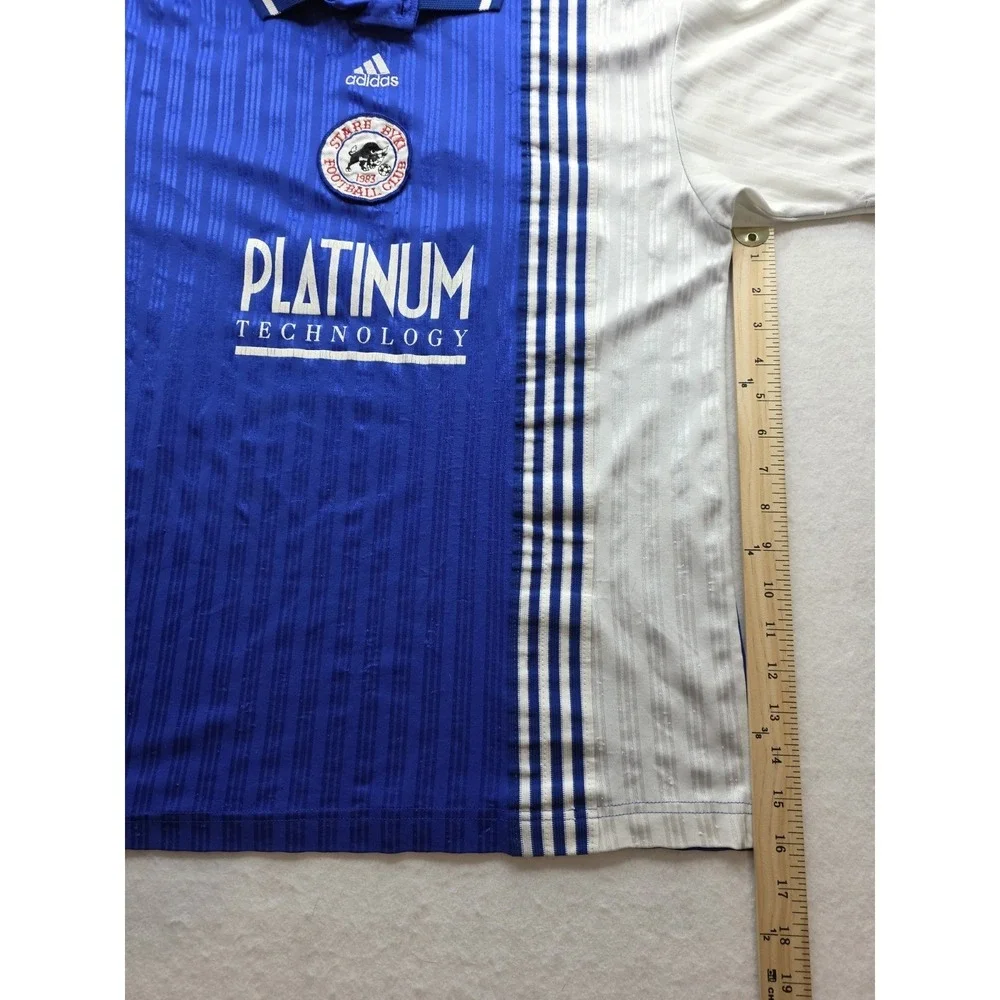Adidas Blue & White‎ Striped Vintage Stare FC Men's Soccer Jersey. Size L